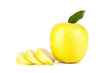 A Ripe Yellow Apple With Leaf