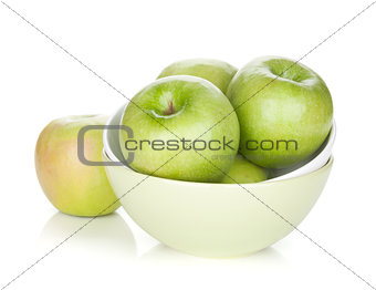 Green apples in fruit bowl