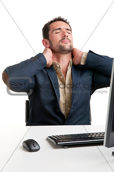 Casual Businessman With Pain In His Neck