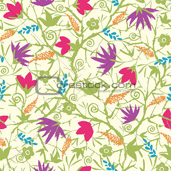 Vector painted blossoming branches seamless pattern background
