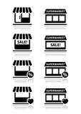 Single shop / store, supermarket vector icons set