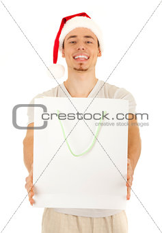 Young Santa with white bag