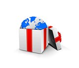 Gift box with earth globe inside