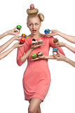 funny portrait of girl with cupcakes 