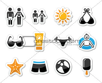 Summer beach holidays vector icons set