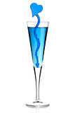 Blue champagne alcohol cocktail with heart decoration