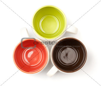 Three color coffee cups