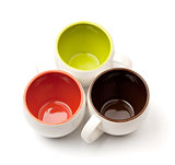 Three color coffee cups