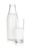 Opened bottle and glass with milk