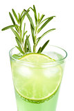 Mint Champagne alcohol cocktail with lime slice and rosemary