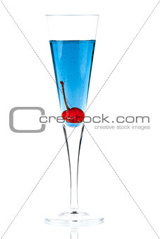 Blue Champagne alcohol cocktail with maraschino