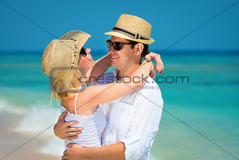  Loving couple on a clean blue sea