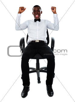 Excited successful business male