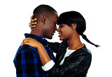 Young female about to kiss her boyfriend