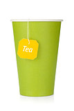 Cardboard tea cup with teabag