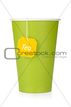 Cardboard tea cup with teabag