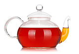 Glass teapot of black tea