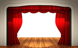Stage with open curtain