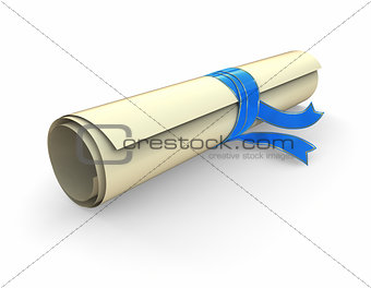 Certificate scroll with blue ribbon