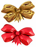 Red and golden bow isolated on white background