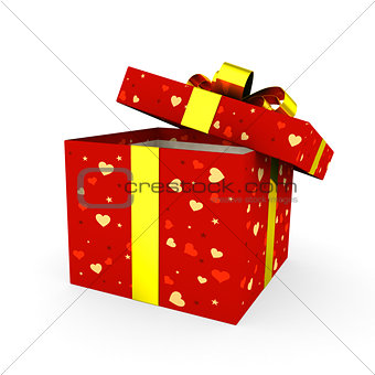 Open red gift box with golden ribbon