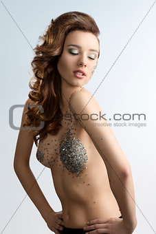 pretty girl with bright decorations on body