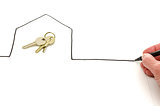 House keys in a hand drawn house
