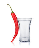 Shot of vodka and red hot chili pepper