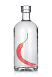 Bottle of vodka with red chili pepper