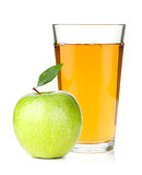 Apple juice in a glass and green apple