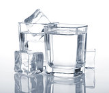 Vodka shots with ice cubes