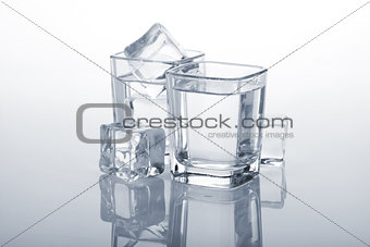 Vodka shots with ice cubes