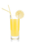 Lemon juice glass with two drinking straw