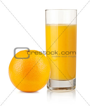 Orange juice in highball glass and orange