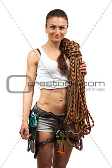 Female rock climber with rope