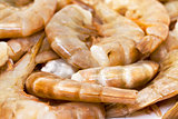 Raw headless prawns closeup