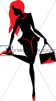 Silhouette of woman with a bag