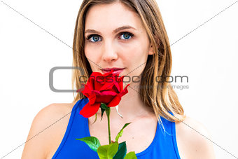 woman with a flower in her hands