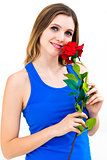 beautiful sexy blond woman with red rose