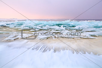pieces of broken ice on north sea