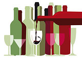 White and red wine bottles and glasses