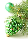 Christmas green fir tree  branches with beautiful decorations