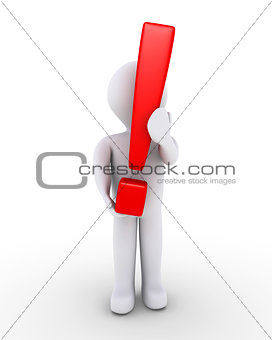 Person holding exclamation mark