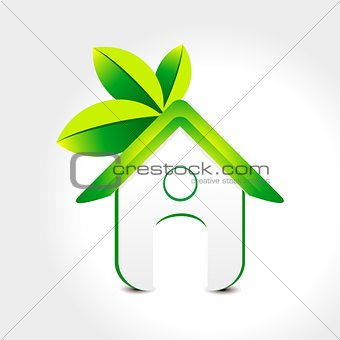 abstract green home icon with leaf