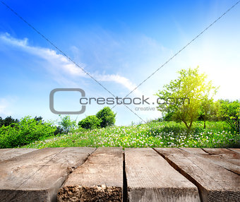 Field and wooden floor