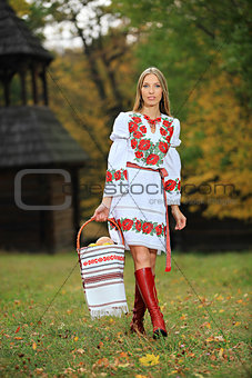Young woman in Ukrainian style clothing