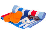 beach towel and sandals
