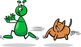 alien and dog cartoon illustration