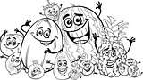 funny fruits cartoon for coloring book