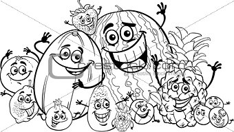 funny fruits cartoon for coloring book